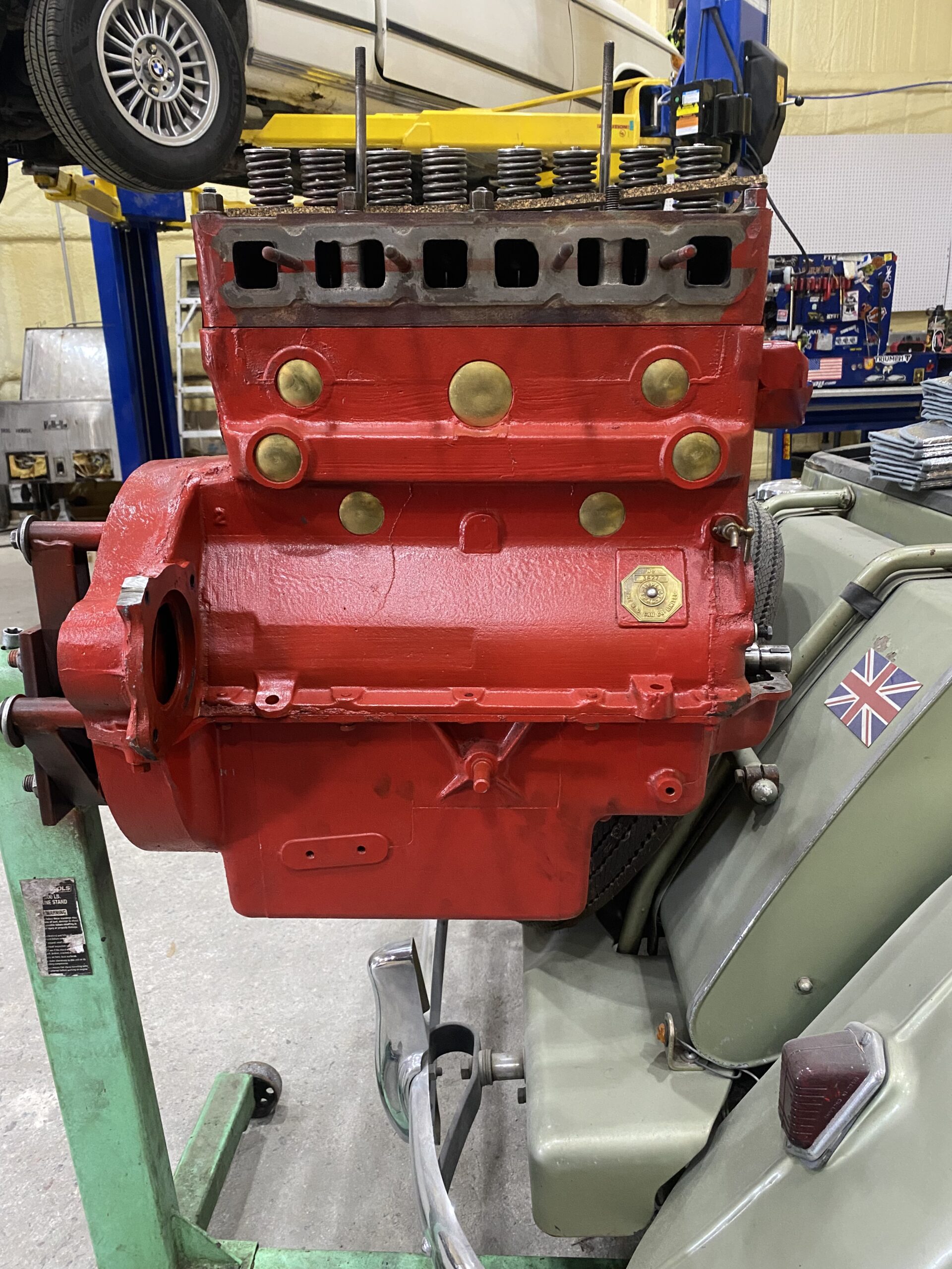 IMG 4523 1950 MG Engine replacement on stand scaled Import Specialties of Columbia